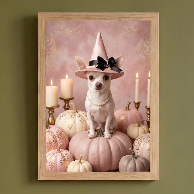 トールペイント作品　チワワのハロウィン 犬（チワワ）のハロウィン限定アート A4額装インテリア壁掛け | iichi