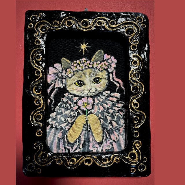 おとめ座」額付 アート作品 原画 徳島洋子作品 アクリル画 猫 12星座