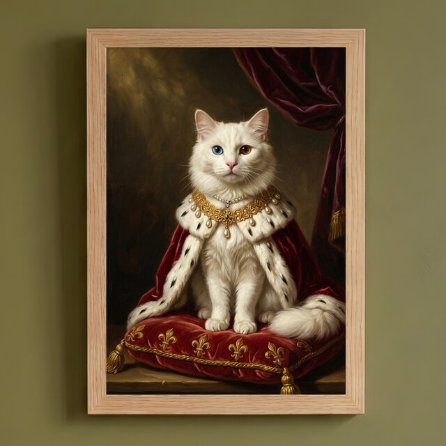 猫（ターキッシュアンゴラ）のルネサンス風肖像画 A4額装インテリア