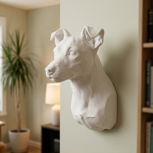 犬（ジャックラッセルテリア）の壁掛けレリーフ 3Dプリント 白PLA