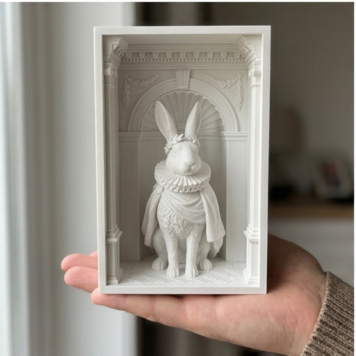 うさぎ（ポーリッシュ）の3Dプリント ブックヌーク 白PLA 本棚