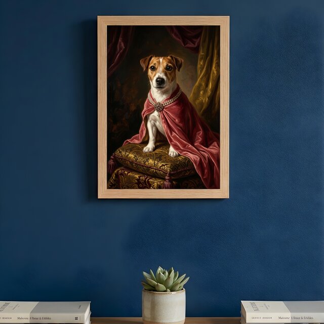犬（ジャックラッセルテリア）のルネサンス風肖像画 A4額装インテリア