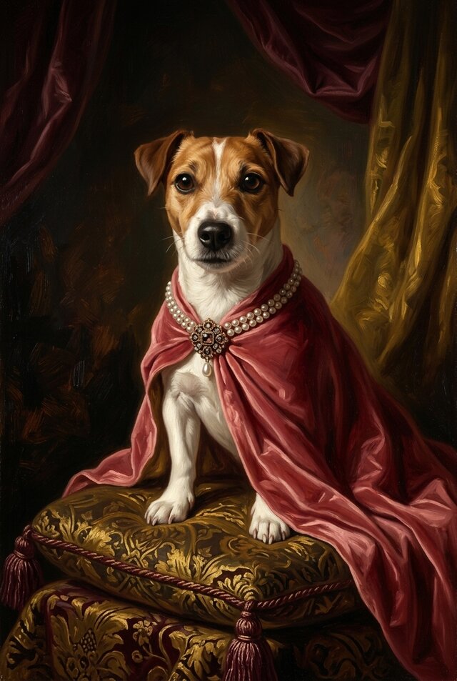 犬（ジャックラッセルテリア）のルネサンス風肖像画 A4額装インテリア