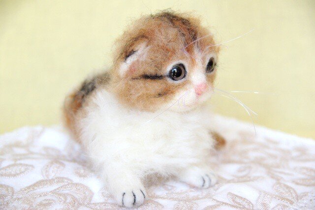 羊毛フェルト スコティッシュフォールド　猫　子猫　ハンドメイド スコティッシュフォールド ねこ 子猫 彡茶* | iichi 日々の暮らしを