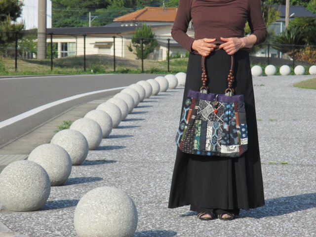 藍色染め木綿のバッグ 一点品の画像1枚目
