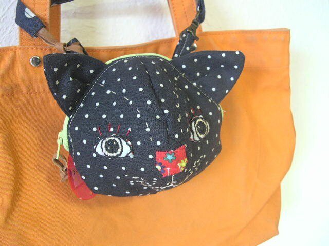 あたまさん水玉ねこポーチBAGの画像1枚目