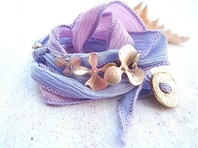 オーキッドのシルクリボンブレス(Pink&Lavender)の画像1枚目