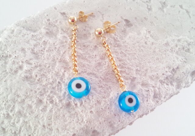 Evil Eye トルコガラス チェーンピアス/イヤリングの画像1枚目