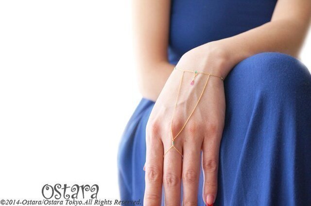【14KGF】Ring Bracelet,Gemstone AAA Ruby,Green Agateの画像1枚目