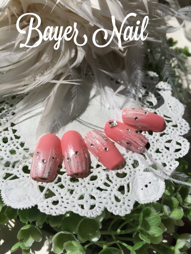 オーダーネイルチップ*しずく変形フレンチネイルpinkの画像1枚目