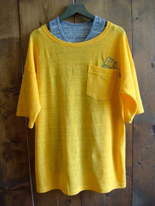 リネン 刺繍Tシャツ/イエローの画像1枚目
