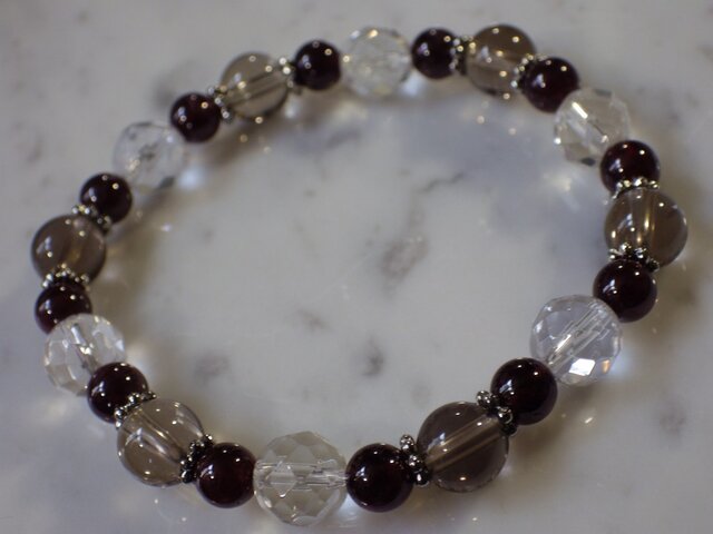 スモーキークォーツ＋ガーネット＋水晶 パワーストーンブレスレット
