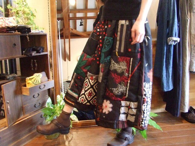 ナタシャ。着物　リメイク　ロングスカート 着物リメイクギャザーロングスカート - kimono elastic waist