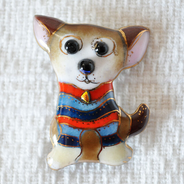 チワワの七宝焼ブローチ【受注制作】