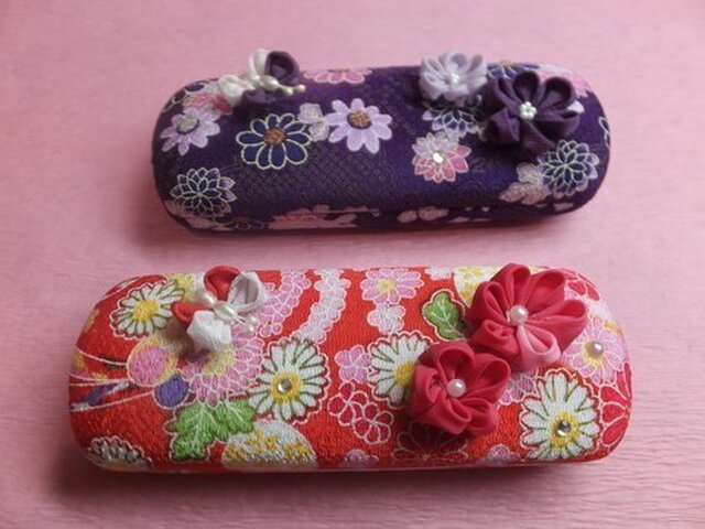 蝶花めがねケース(赤)の画像1枚目