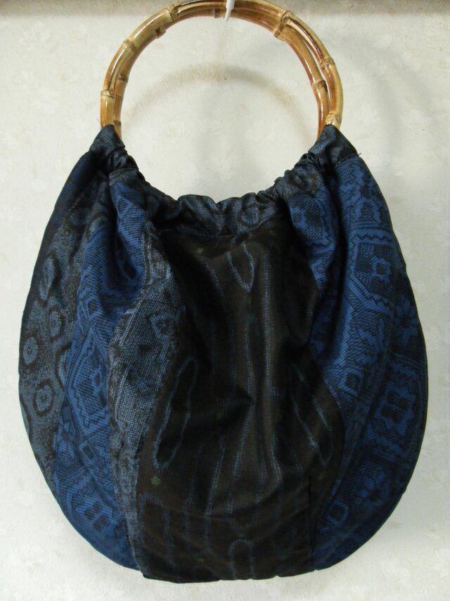 大島紬パッチ　バルーンバッグ