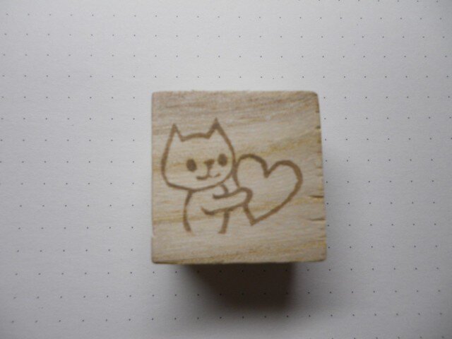 ハートのねこさん (消しゴムはんこ)の画像1枚目
