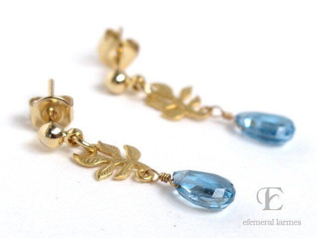 プチリーフと宝石質アクアマリンのドロップピアス | iichi 日々の
