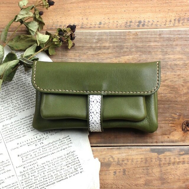 fille-wallet グリーン(杤木レザー財布)の画像1枚目