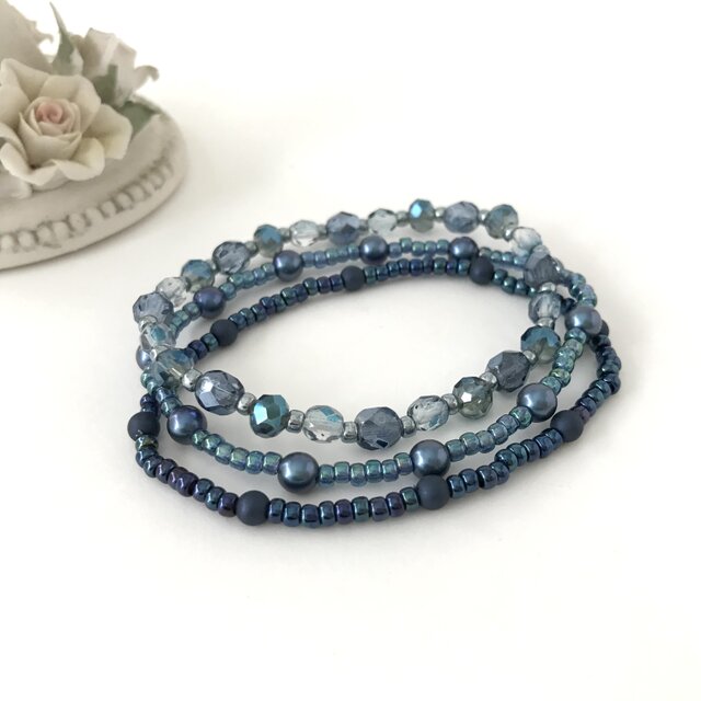 グラデーション 3連ゴムブレスレット　ブルー