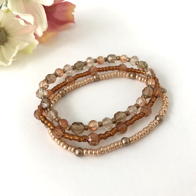 グラデーション 3連ゴムブレスレット　ブラウン