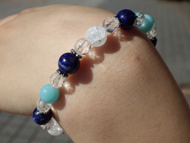 ラピスラズリ＋アマゾナイト＋水晶＋クラッククォーツ ブレスレット