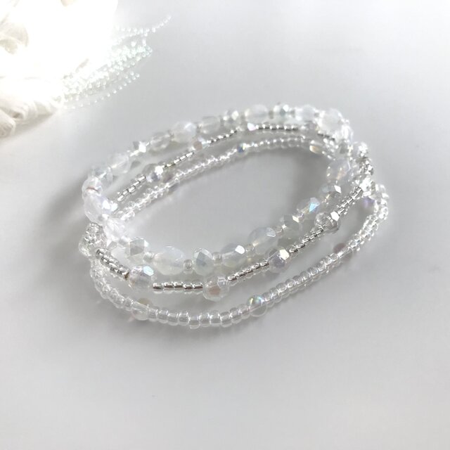 グラデーション 3連ゴムブレスレット　ホワイト