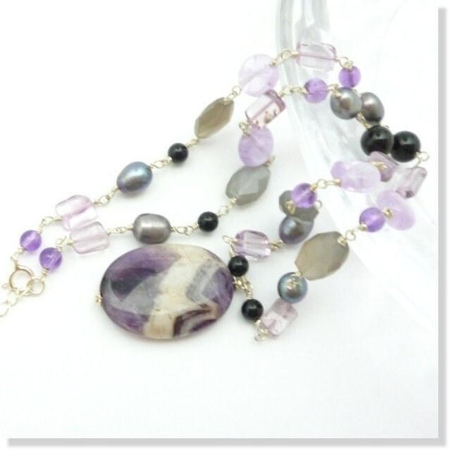 sv925　ミックスアメジスト＆オニキス*ネックレス