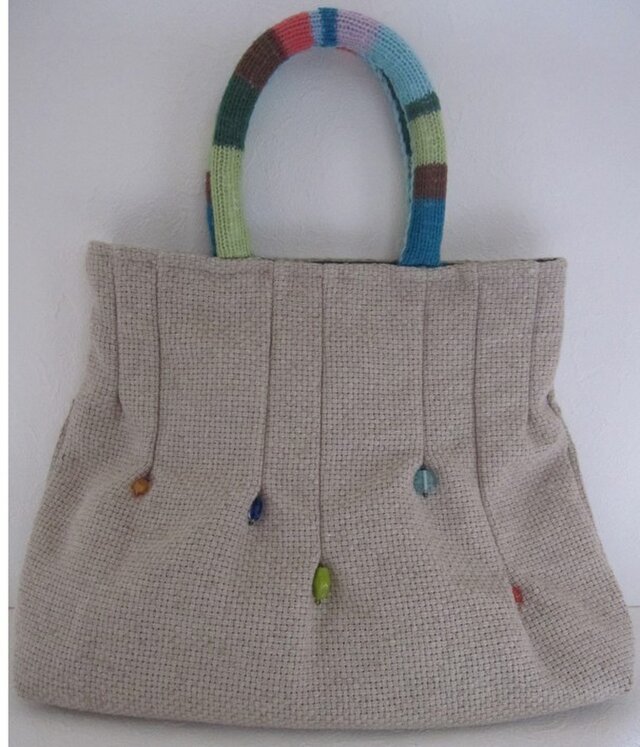 S様オーダー／カラフル持ち手のあら織り麻かばん
