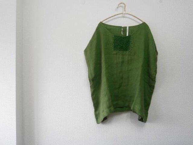 en-en鈎針手刺繍オーバーシャツ・グリーンの画像1枚目