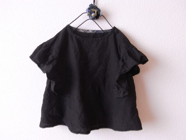 LINEN フリルチュニック *ブラック* size 80の画像1枚目