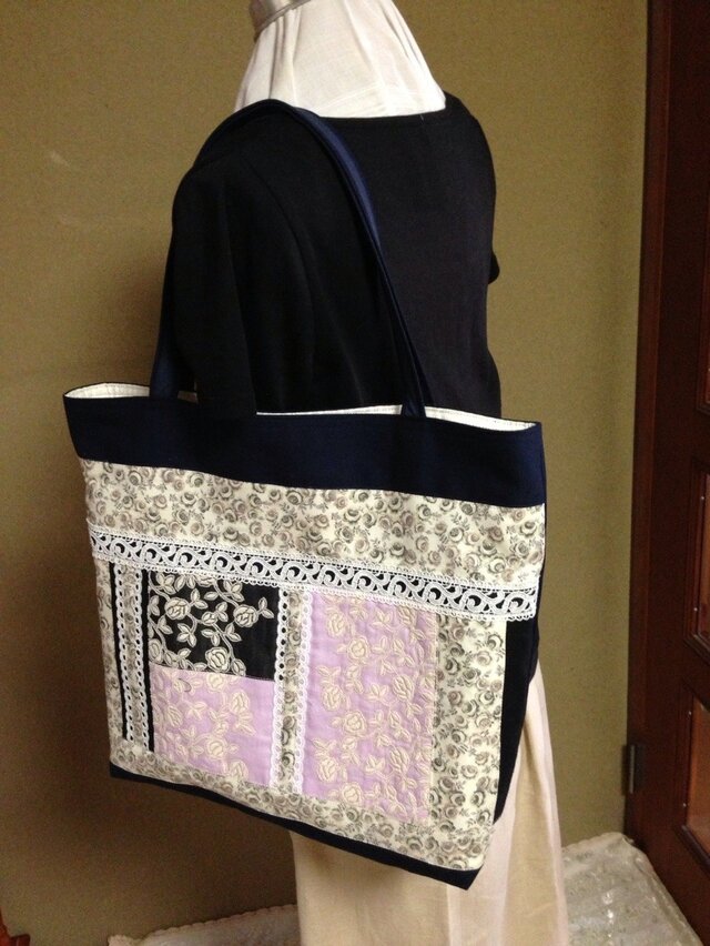 PJC薔薇刺繍 たっぷり帆布バッグ2の画像1枚目