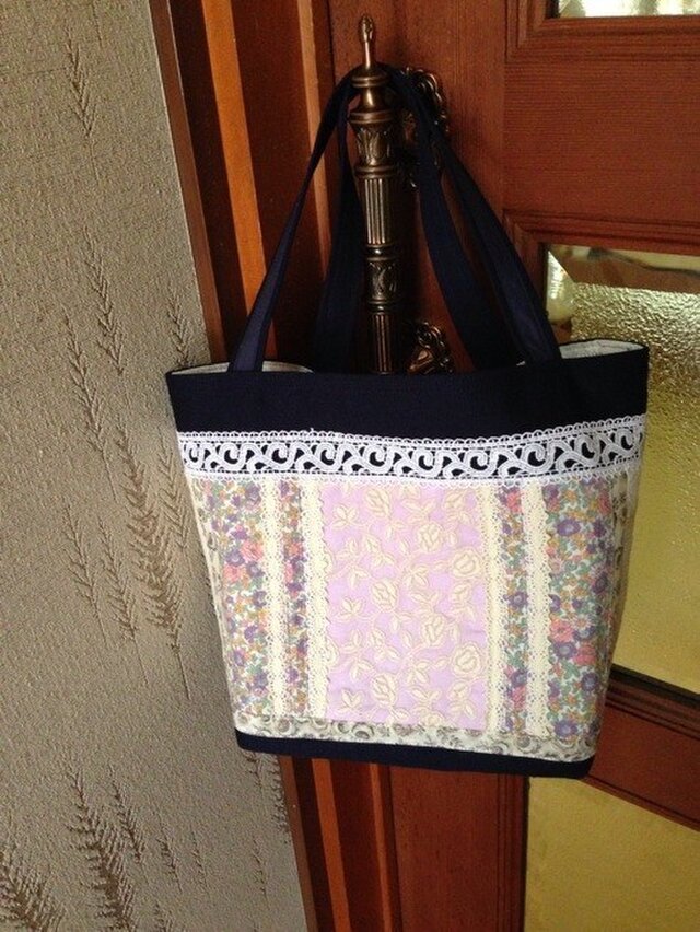 SOLD PJC薔薇刺繍パッチワーク帆布バッグの画像1枚目
