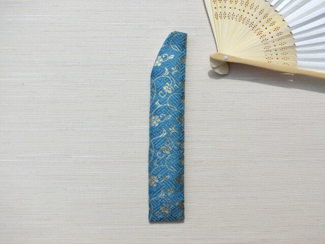 扇子収納袋(大) 金襴コバルトブルー プレゼントにもの画像1枚目
