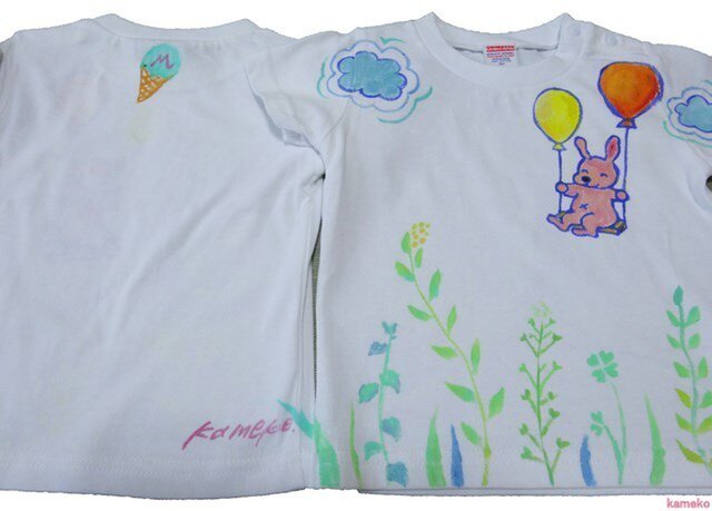 繋がるお揃い４枚セット 特注手描きTシャツ☆名入れ☆プレゼント出産