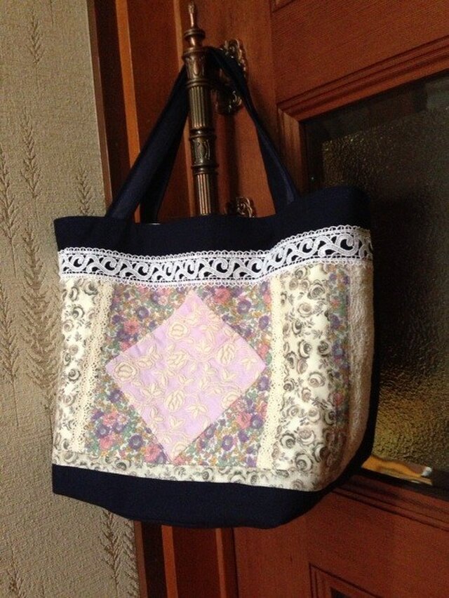 PJC薔薇刺繍パッチワーク帆布バッグ2の画像1枚目