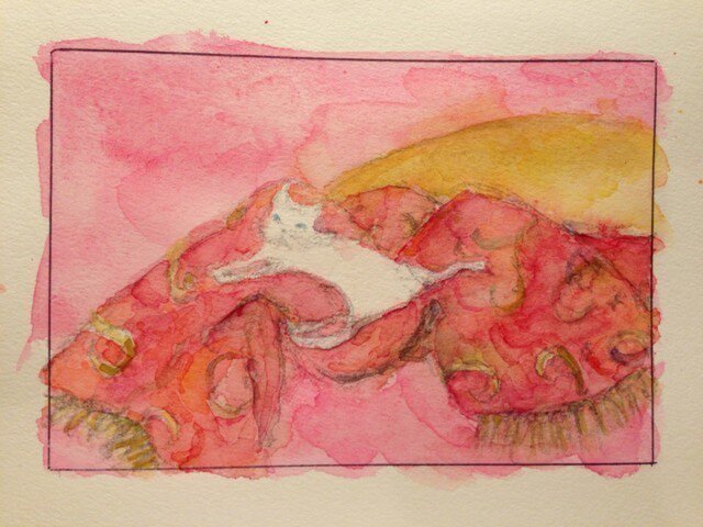 オリジナル水彩画「のびのびニャン」の画像1枚目
