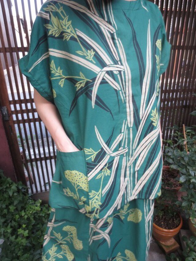 f様ご予約品☆ジュンココシノ女郎花浴衣でボートネックフレンチTの画像1枚目