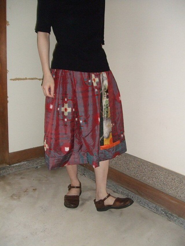 玉虫銘仙リメイクスカート☆キラキラキュートふんわり短め♪