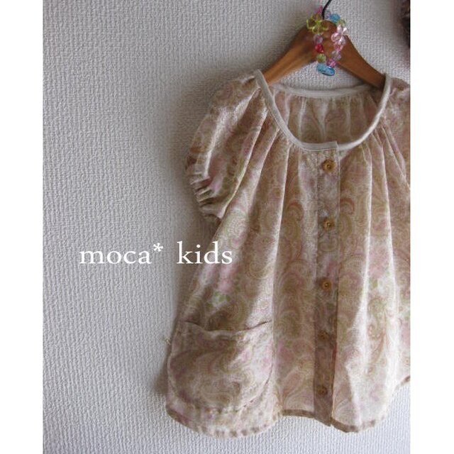 kids120/ラグラン袖前開きスモックブラウス★ペイズリー柄の画像1枚目