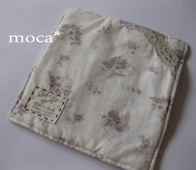 花柄リバーシブルコースター(大)裏刺繍コットンリネン/no.67の画像1枚目