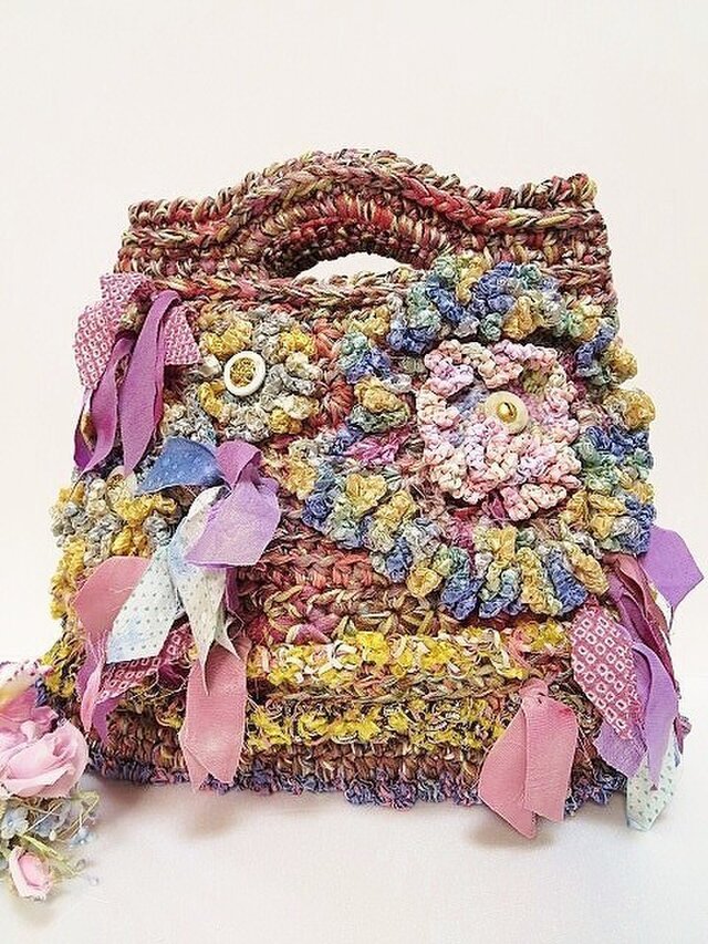 お値下げ♪花hana花♪染ナイロンラブリーBAG♪リボンの画像1枚目