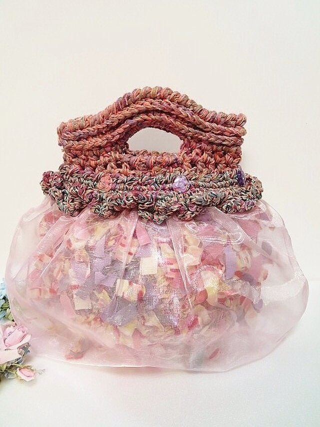 お値下げ♪花hana花♪2way正絹リボンひらひらラブリーBAGの画像1枚目