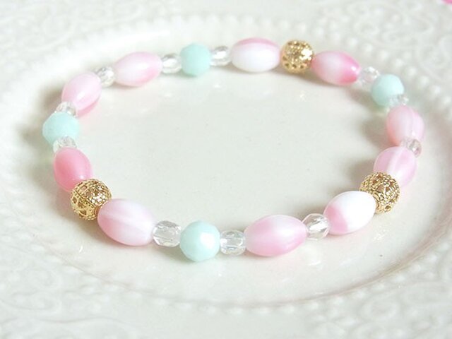 パステルカラーのブレスレット pink×light blueの画像1枚目