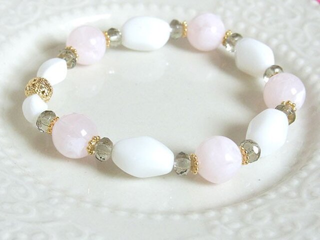 シャーベットカラーのブレスレット pink×whiteの画像1枚目