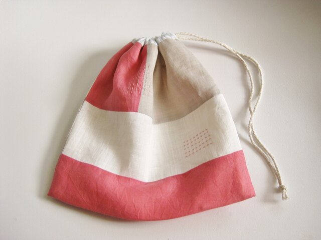 リネンの巾着袋 pinkの画像1枚目