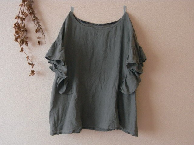 LINEN フリルチュニック *サックス* size FREEの画像1枚目
