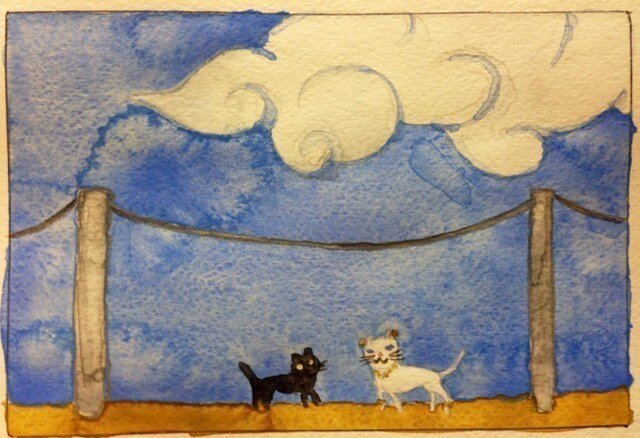 オリジナル水彩画「たわむれ」の画像1枚目