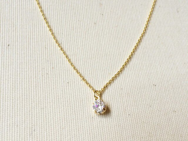 CZ一粒ネックレス goldの画像1枚目