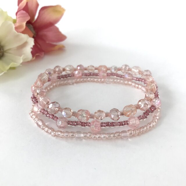 グラデーション 3連ゴムブレスレット 桜色 ピンク パステルカラー
